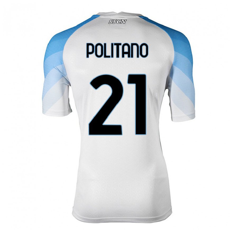Kandiny Ženy Matteo Politano #21 Biela Nebeská Modrá Dresy Idegenbeli Csapatmez 2022/23 Triĭká