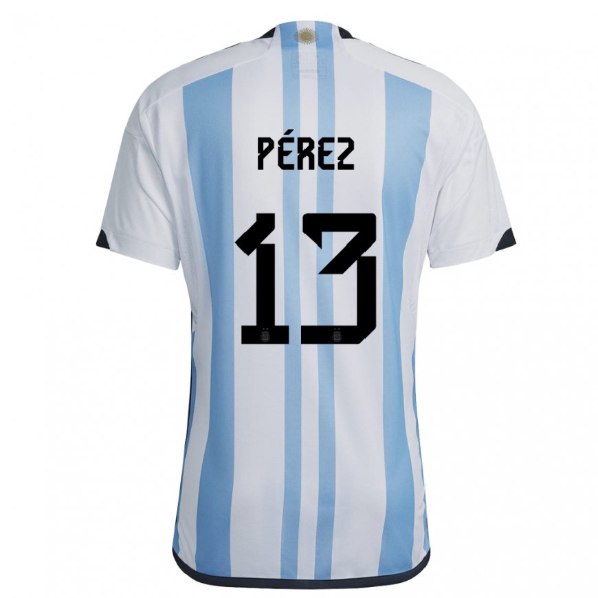 Kandiny Deti Argentínske Nehuen Perez #13 Biela Nebeská Modrá Dresy Hazai Csapatmez 22-24 Triĭká