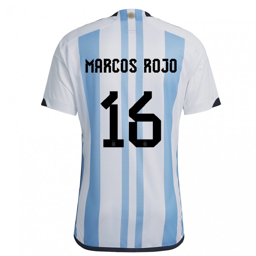 Kandiny Deti Argentínske Marcos Rojo #16 Biela Nebeská Modrá Dresy Hazai Csapatmez 22-24 Triĭká