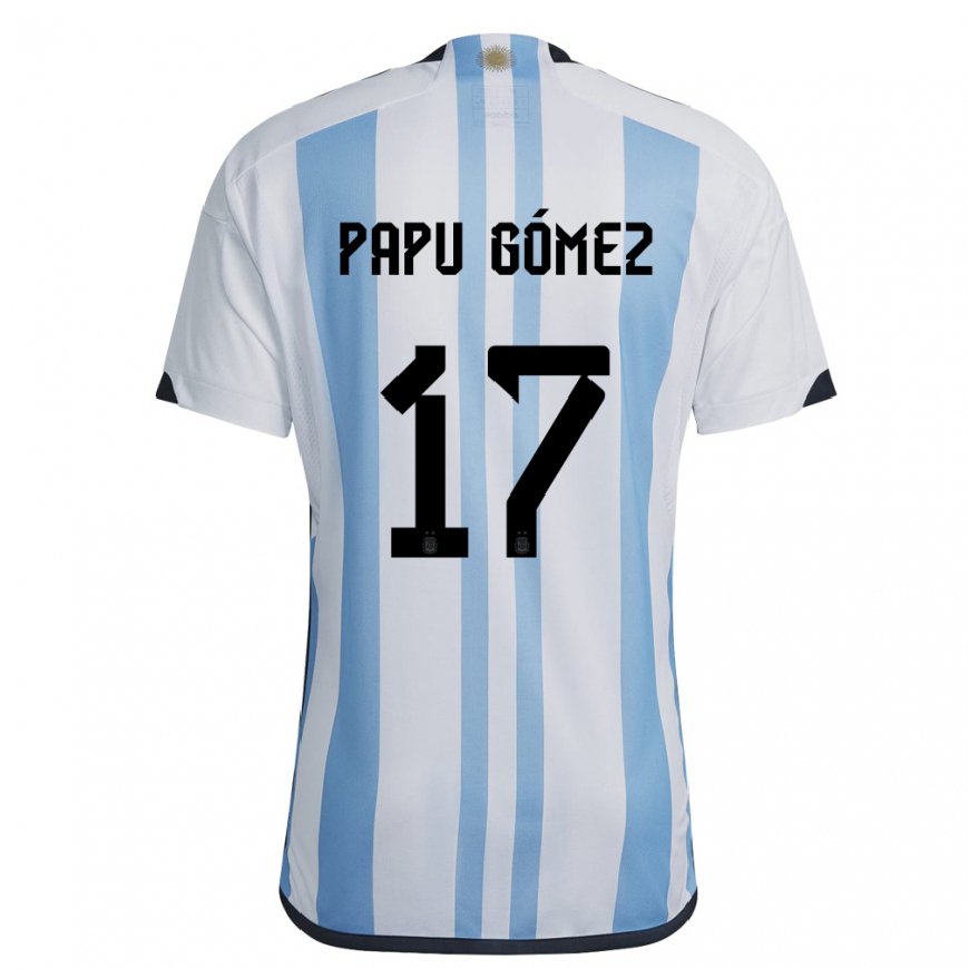 Kandiny Deti Argentínske Papu Gomez #17 Biela Nebeská Modrá Dresy Hazai Csapatmez 22-24 Triĭká
