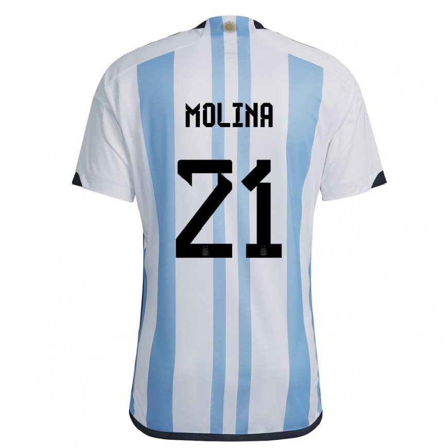 Kandiny Deti Argentínske Nahuel Molina #21 Biela Nebeská Modrá Dresy Hazai Csapatmez 22-24 Triĭká