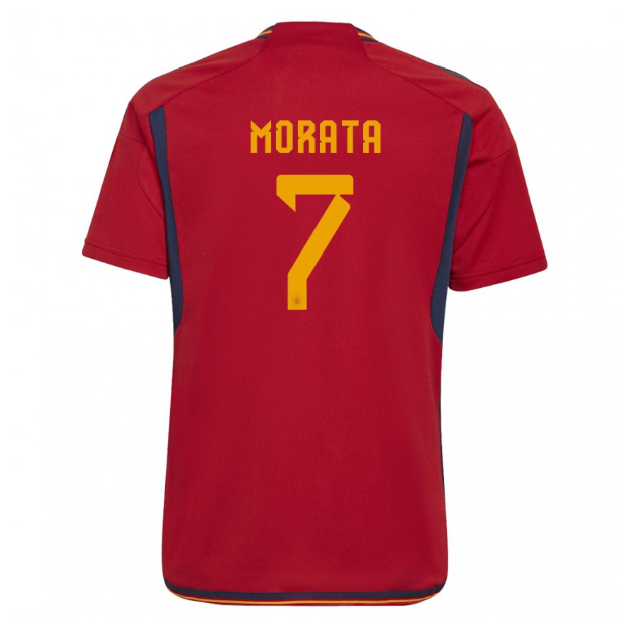 Kandiny Deti Španielske Alvaro Morata #7 Červená Dresy Hazai Csapatmez 22-24 Triĭká