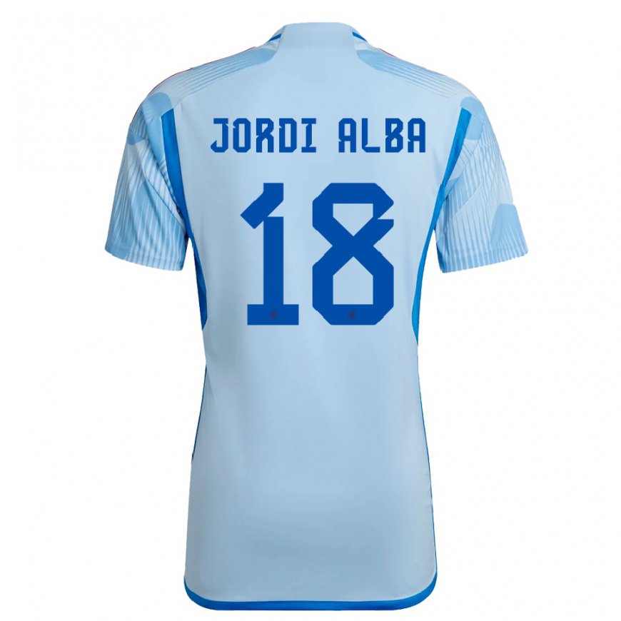 Kandiny Deti Španielske Jordi Alba #18 Modrá Obloha Dresy Idegenbeli Csapatmez 22-24 Triĭká