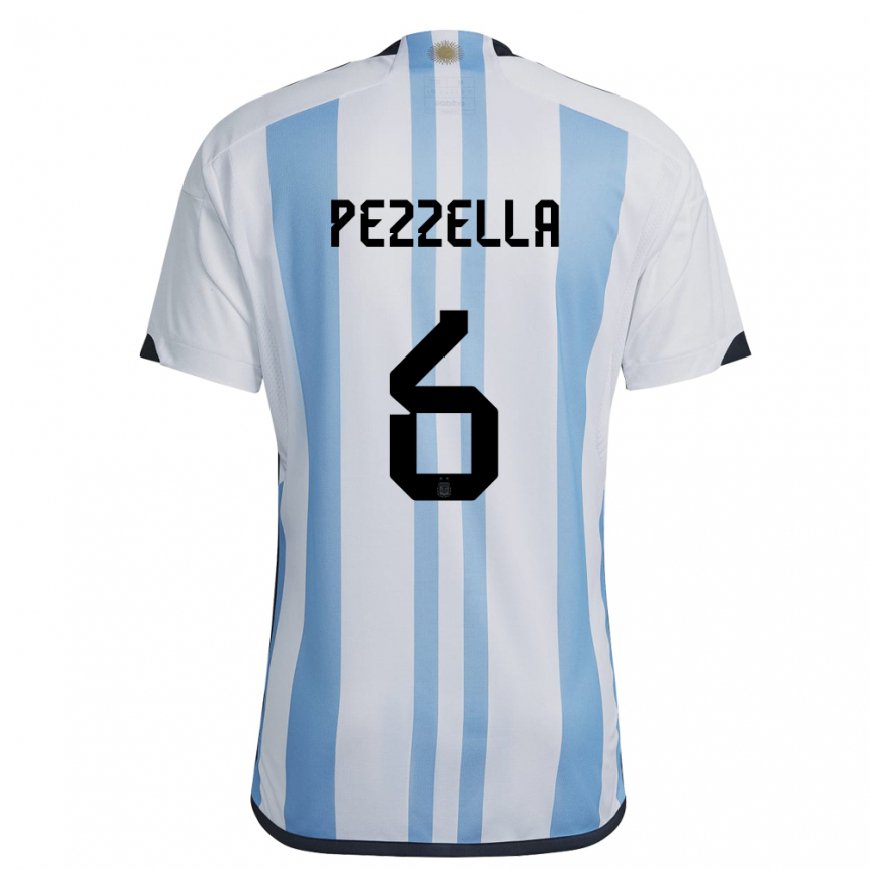Kandiny Muži Argentínske German Pezzella #6 Biela Nebeská Modrá Dresy Hazai Csapatmez 22-24 Triĭká