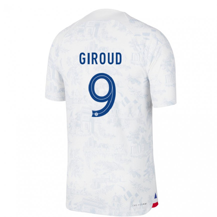 Kandiny Muži Francúzske Olivier Giroud #9 Biela Modrá Dresy Idegenbeli Csapatmez 22-24 Triĭká