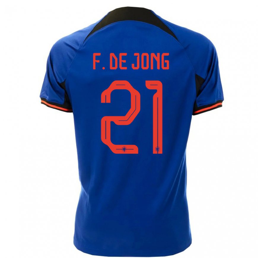 Kandiny Muži Holandské Frenkie De Jong #21 Kráľovská Modrá Dresy Idegenbeli Csapatmez 22-24 Triĭká