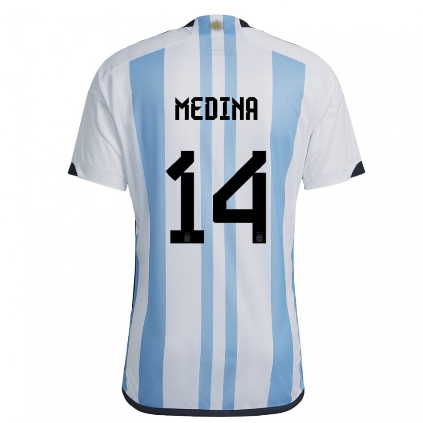 Kandiny Ženy Argentínske Facundo Medina #14 Biela Nebeská Modrá Dresy Hazai Csapatmez 22-24 Triĭká
