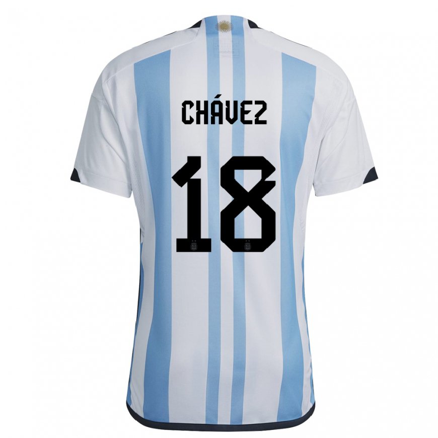 Kandiny Deti Argentínske Gabriela Chavez #18 Biela Nebeská Modrá Dresy Hazai Csapatmez 22-24 Triĭká