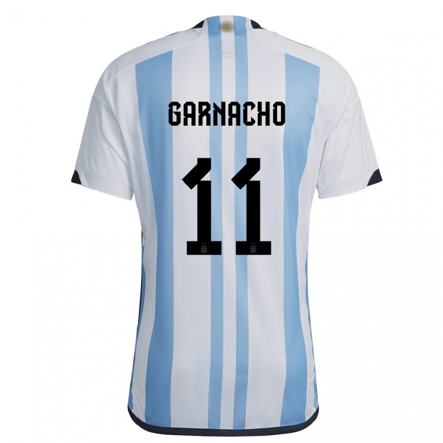 Kandiny Deti Argentínske Alejandro Garnacho #11 Biela Nebeská Modrá Dresy Hazai Csapatmez 22-24 Triĭká