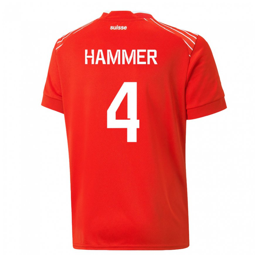 Kandiny Deti Švajčiarske Pascal Hammer #4 Červená Dresy Hazai Csapatmez 22-24 Triĭká