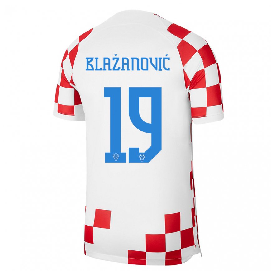 Kandiny Deti Chorvátske Antonio Blazanovic #19 Červená Biela Dresy Hazai Csapatmez 22-24 Triĭká