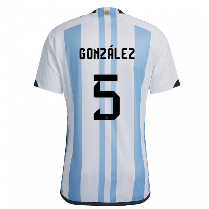Kandiny Muži Argentínske Maximiliano Gonzalez #5 Biela Nebeská Modrá Dresy Hazai Csapatmez 22-24 Triĭká