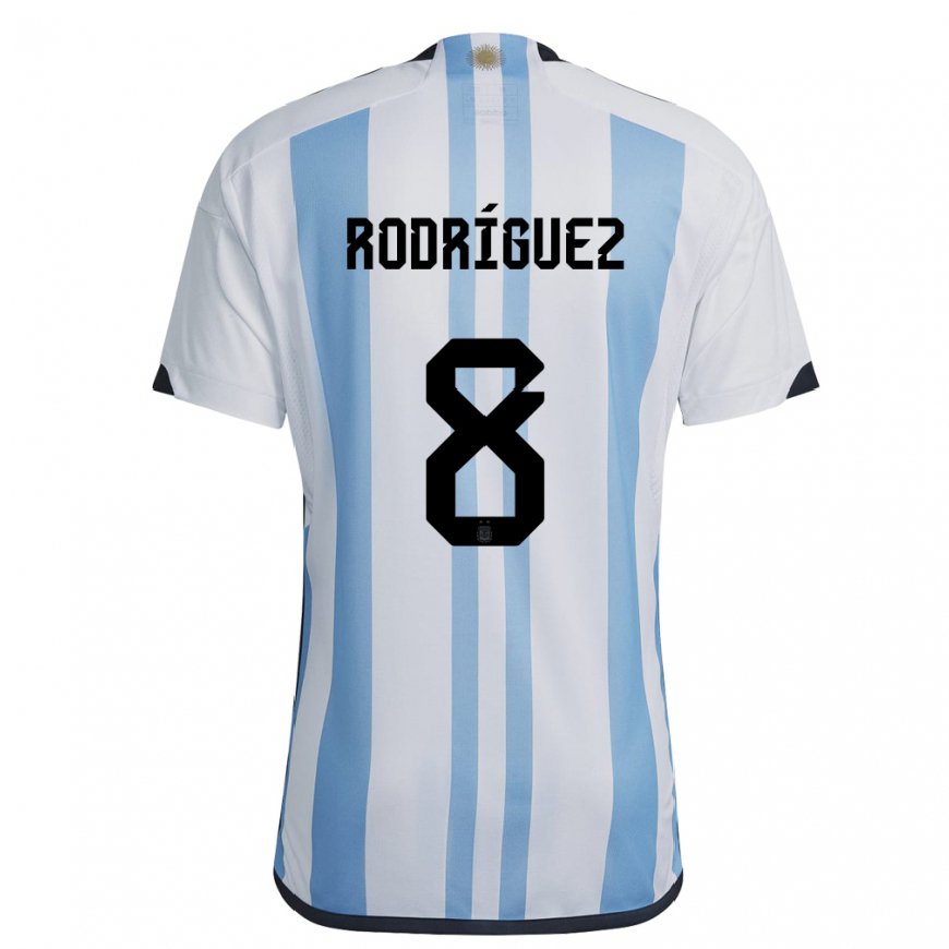 Kandiny Muži Argentínske Agustin Rodriguez #8 Biela Nebeská Modrá Dresy Hazai Csapatmez 22-24 Triĭká