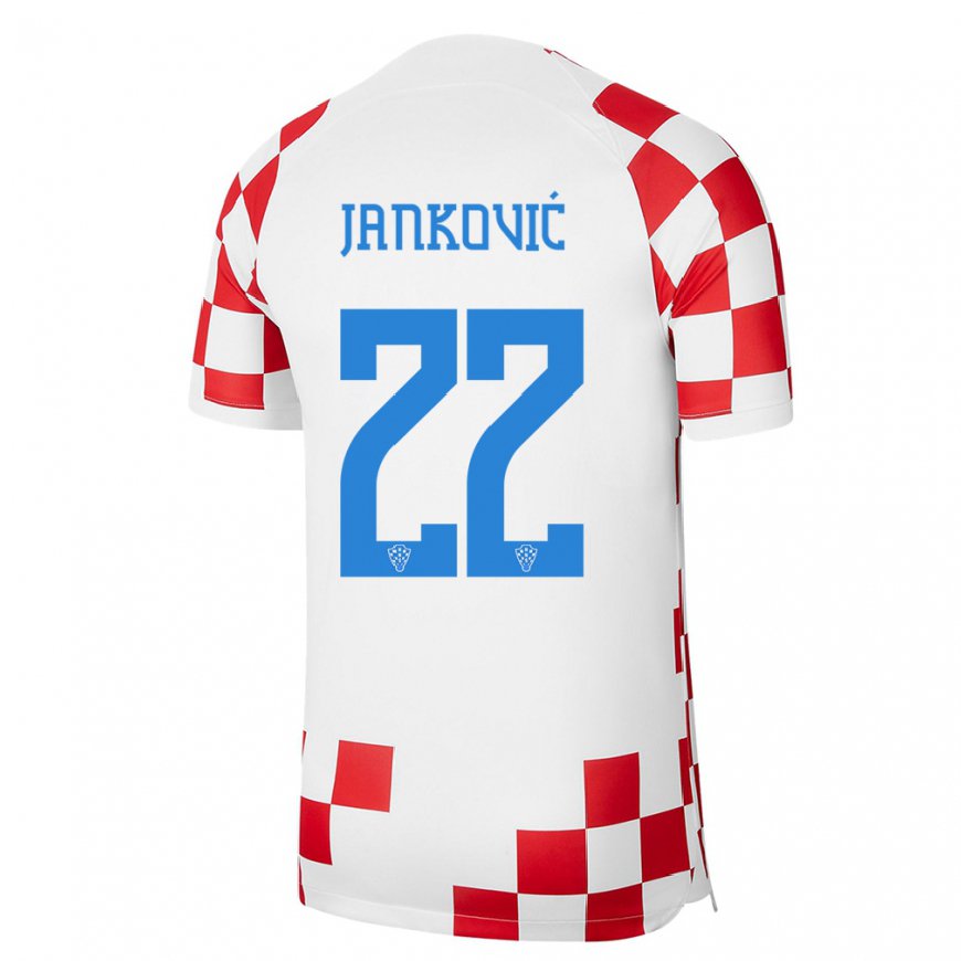 Kandiny Muži Chorvátske Niko Jankovic #22 Červená Biela Dresy Hazai Csapatmez 22-24 Triĭká