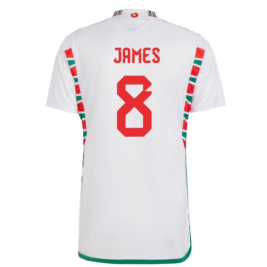 Kandiny Muži Waleské Angharad James #8 Biely Dresy Idegenbeli Csapatmez 22-24 Triĭká