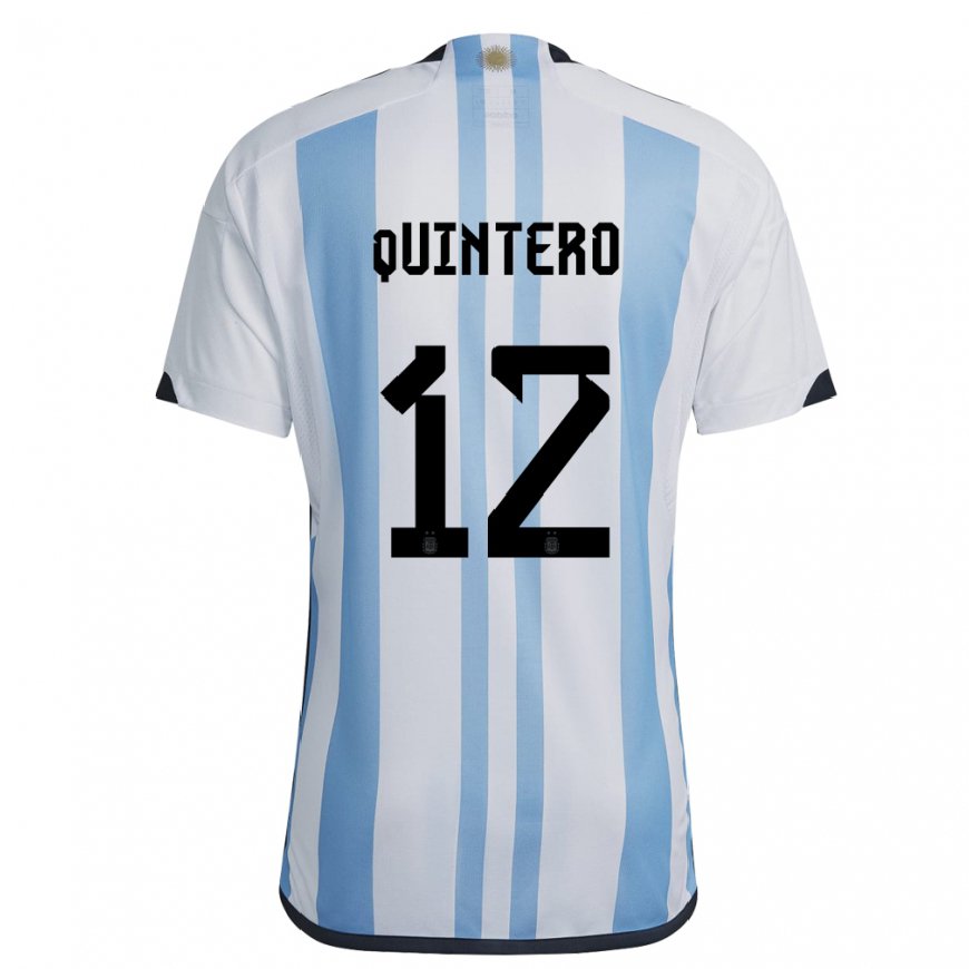 Kandiny Ženy Argentínske Valentino Quintero #12 Biela Nebeská Modrá Dresy Hazai Csapatmez 22-24 Triĭká