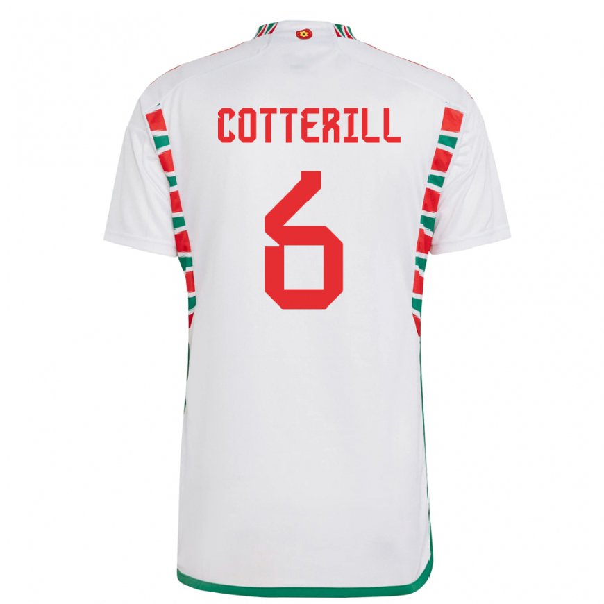 Kandiny Ženy Waleské Joel Cotterill #6 Biely Dresy Idegenbeli Csapatmez 22-24 Triĭká