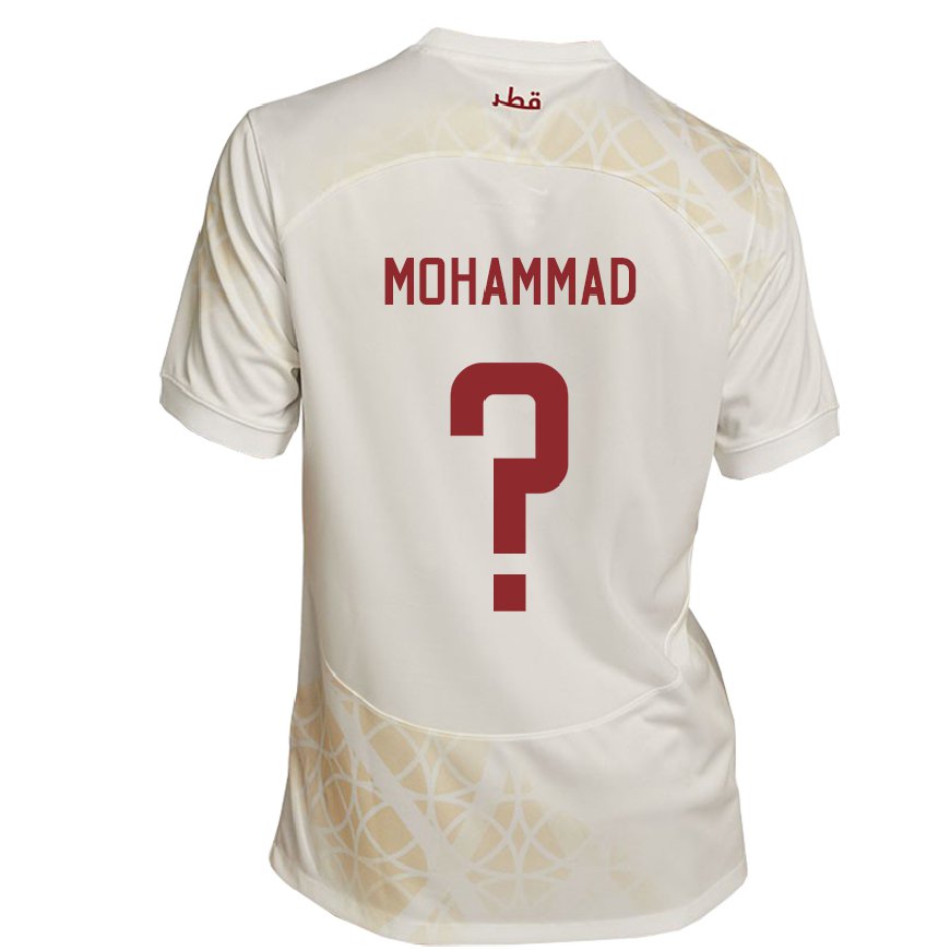 Kandiny Ženy Katarské Khaled Mohammad #0 Zlato Béžová Dresy Idegenbeli Csapatmez 22-24 Triĭká