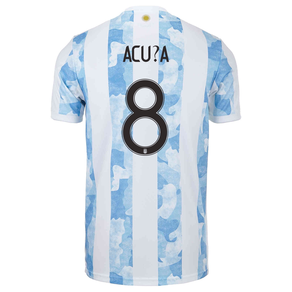 Deti Argentínske Národné Futbalové Mužstvo Marcos Acuña #8 Domáci Modrá Biela Dresy 2021 Košele Dres