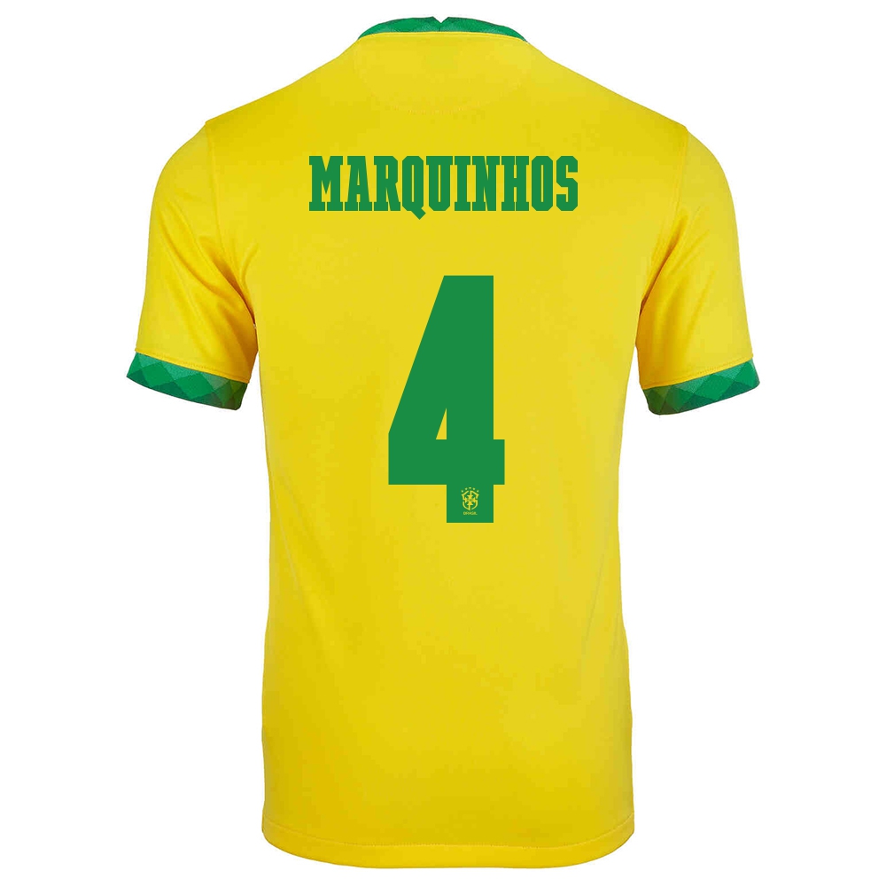Ženy Brazílske Národné Futbalové Mužstvo Marquinhos #4 Domáci žltá Dresy 2021 Košele Dres