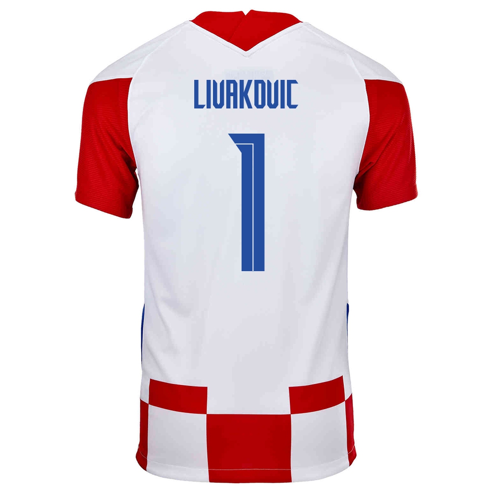 Deti Chorvátske Národné Futbalové Mužstvo Dominik Livakovic #1 Domáci Červená Biela Dresy 2021 Košele Dres