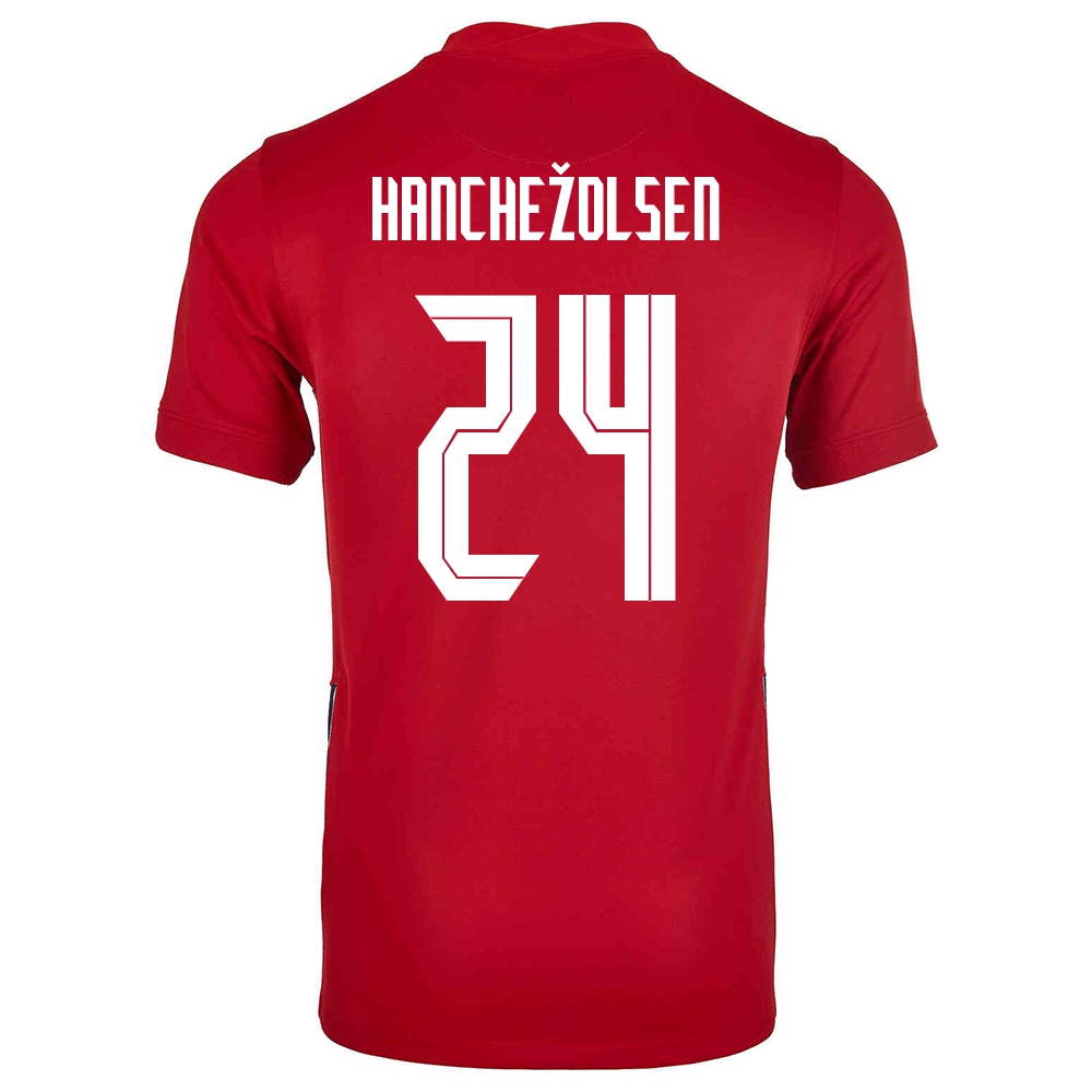 Muži Nórske Národné Futbalové Mužstvo Andreas Hanche-olsen #24 Domáci Červená Dresy 2021 Košele Dres