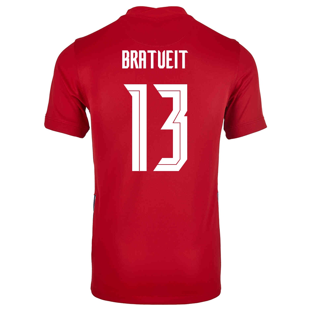 Muži Nórske Národné Futbalové Mužstvo Per Kristian Bratveit #13 Domáci Červená Dresy 2021 Košele Dres