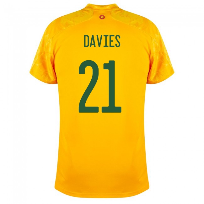 Deti Waleské Národné Futbalové Mužstvo Adam Davies #21 Vonkajší žltá Dresy 2021 Košele Dres