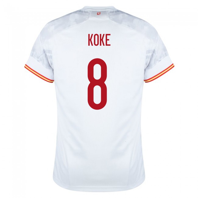 Deti Španielske Národné Futbalové Mužstvo Koke #8 Vonkajší Biely Dresy 2021 Košele Dres