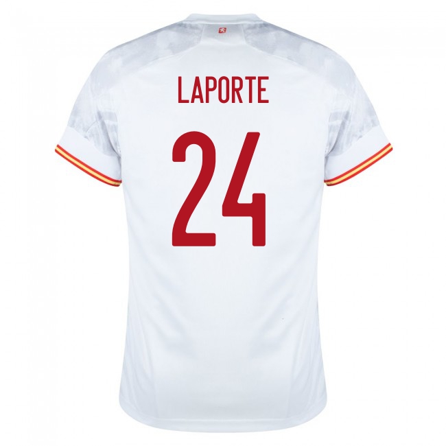 Deti Španielske Národné Futbalové Mužstvo Aymeric Laporte #24 Vonkajší Biely Dresy 2021 Košele Dres