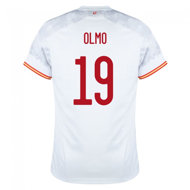 Deti Španielske Národné Futbalové Mužstvo Dani Olmo #19 Vonkajší Biely Dresy 2021 Košele Dres
