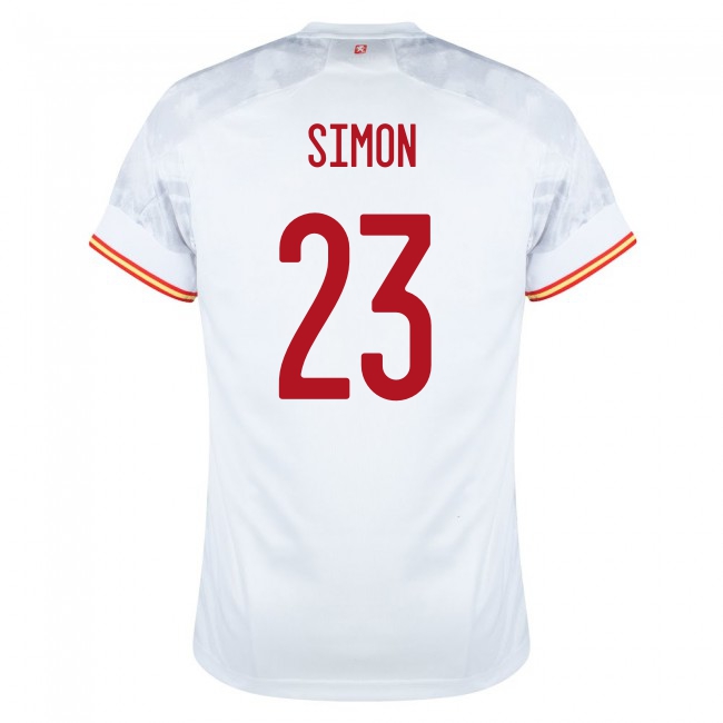 Deti Španielske Národné Futbalové Mužstvo Unai Simon #23 Vonkajší Biely Dresy 2021 Košele Dres