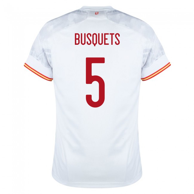 Deti Španielske Národné Futbalové Mužstvo Sergio Busquets #5 Vonkajší Biely Dresy 2021 Košele Dres