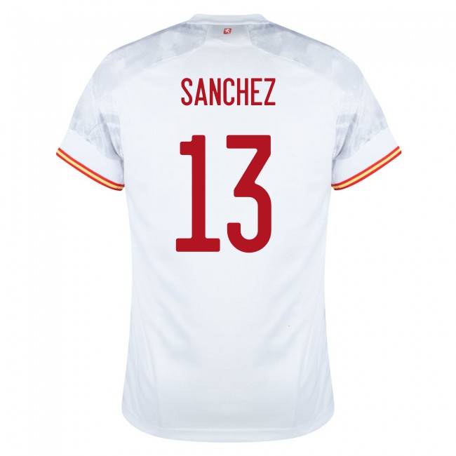 Muži Španielske Národné Futbalové Mužstvo Robert Sanchez #13 Vonkajší Biely Dresy 2021 Košele Dres