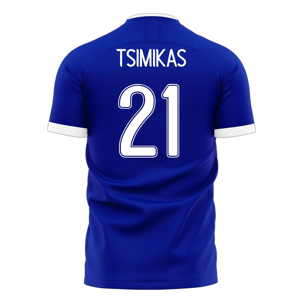 Deti Grécke Národné Futbalové Mužstvo Konstantinos Tsimikas #21 Vonkajší Modrá Dresy 2021 Košele Dres