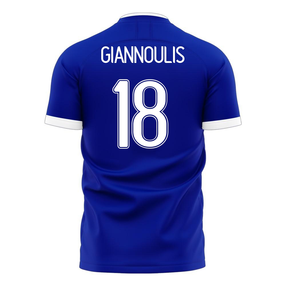 Deti Grécke Národné Futbalové Mužstvo Dimitrios Giannoulis #18 Vonkajší Modrá Dresy 2021 Košele Dres