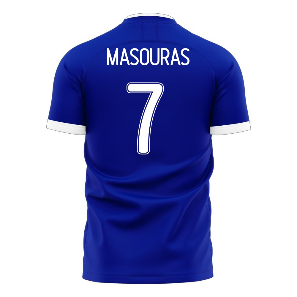 Deti Grécke Národné Futbalové Mužstvo Georgios Masouras #7 Vonkajší Modrá Dresy 2021 Košele Dres