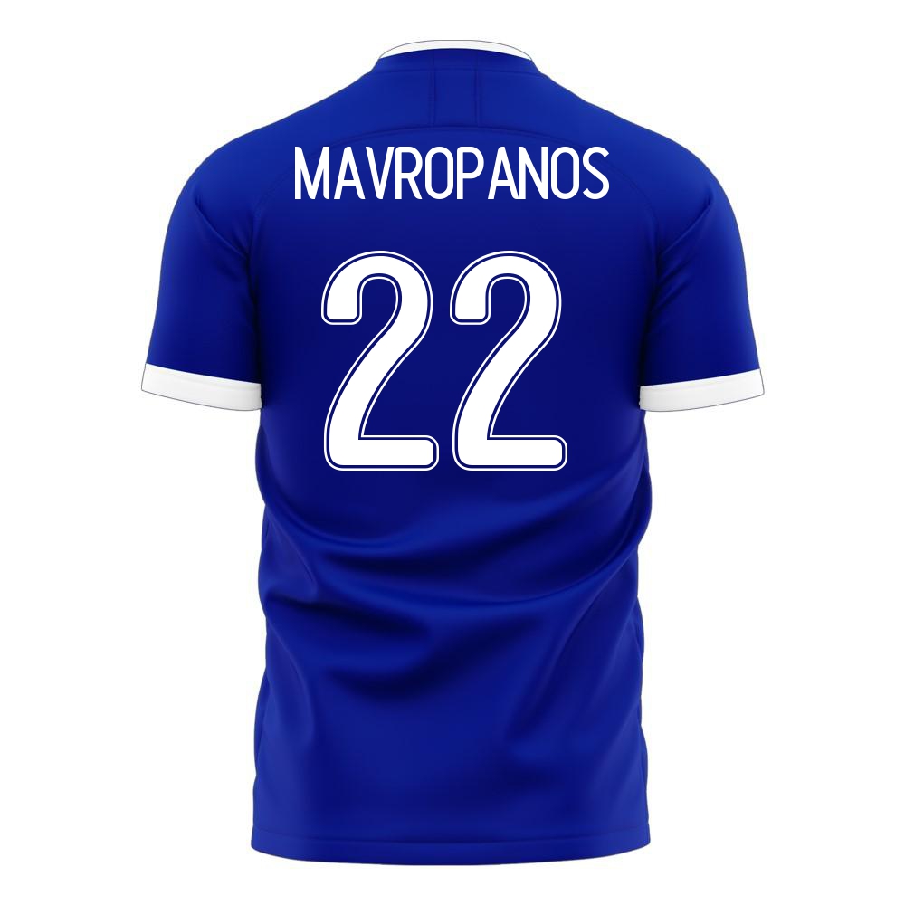Deti Grécke Národné Futbalové Mužstvo Konstantinos Mavropanos #22 Vonkajší Modrá Dresy 2021 Košele Dres