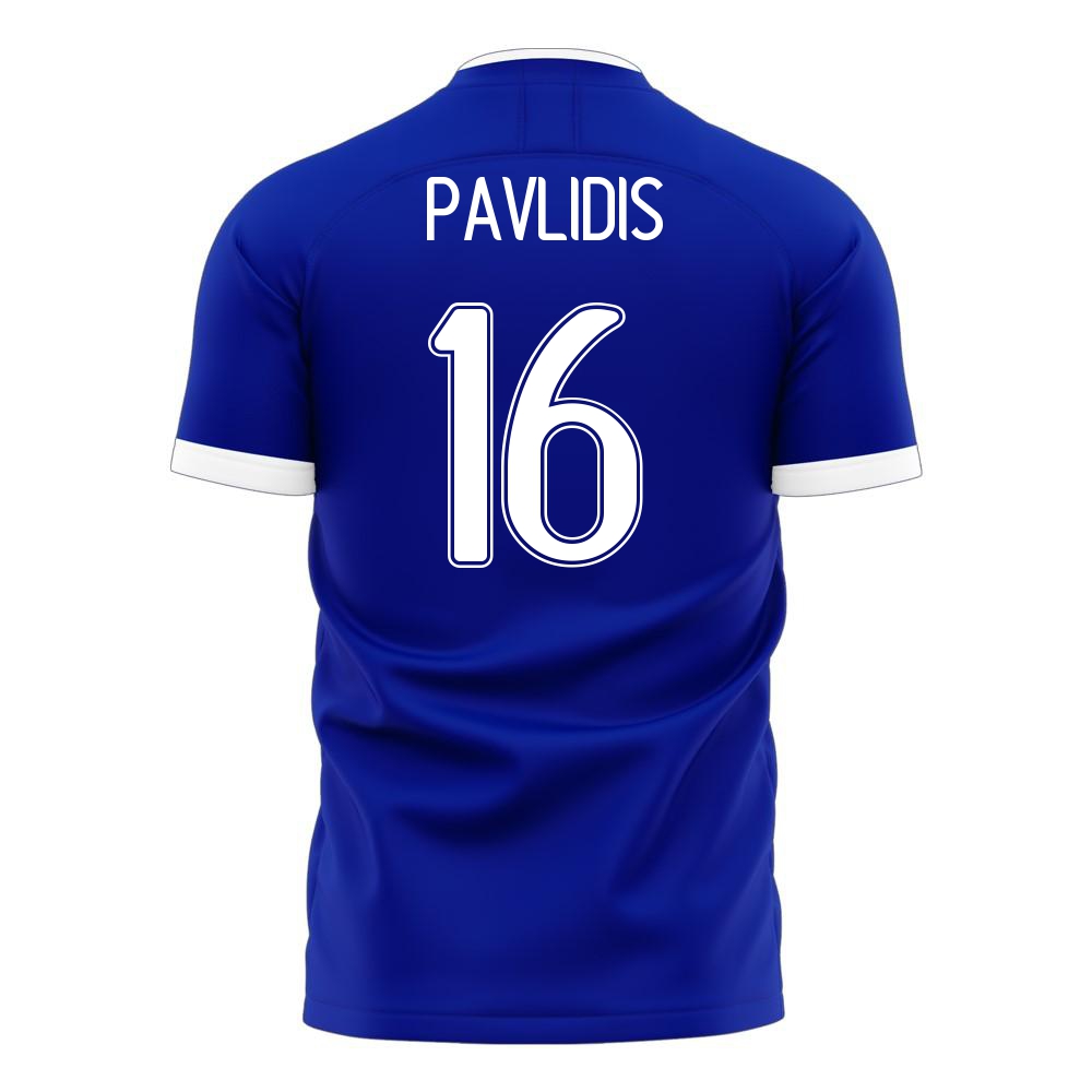 Deti Grécke Národné Futbalové Mužstvo Vangelis Pavlidis #16 Vonkajší Modrá Dresy 2021 Košele Dres