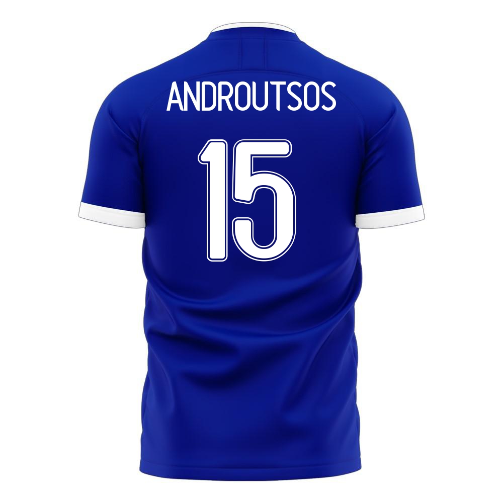 Deti Grécke Národné Futbalové Mužstvo Athanasios Androutsos #15 Vonkajší Modrá Dresy 2021 Košele Dres