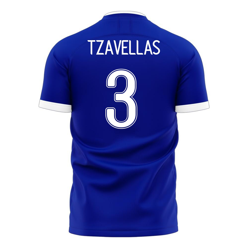 Deti Grécke Národné Futbalové Mužstvo Georgios Tzavellas #3 Vonkajší Modrá Dresy 2021 Košele Dres