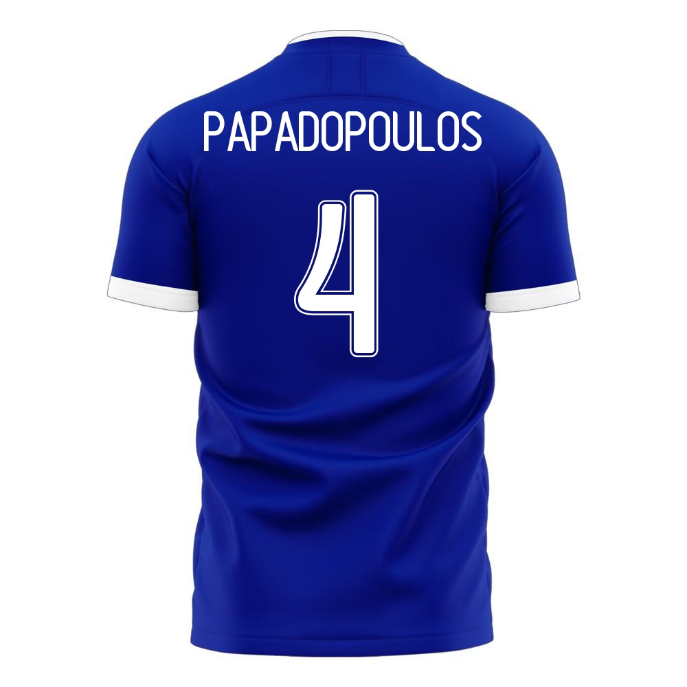 Deti Grécke Národné Futbalové Mužstvo Kyriakos Papadopoulos #4 Vonkajší Modrá Dresy 2021 Košele Dres