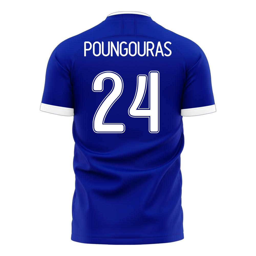 Deti Grécke Národné Futbalové Mužstvo Achilleas Poungouras #24 Vonkajší Modrá Dresy 2021 Košele Dres