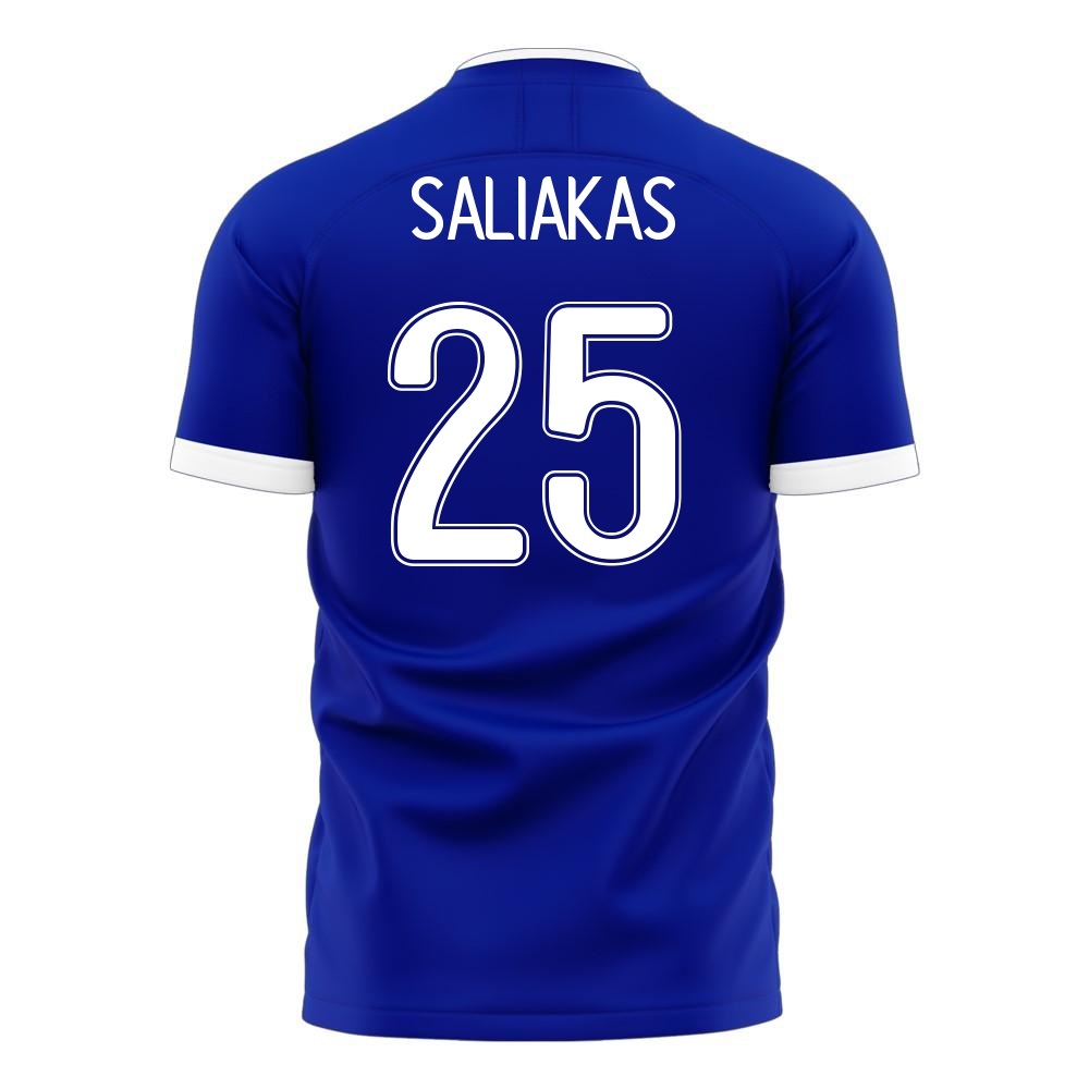 Deti Grécke Národné Futbalové Mužstvo Manolis Saliakas #25 Vonkajší Modrá Dresy 2021 Košele Dres