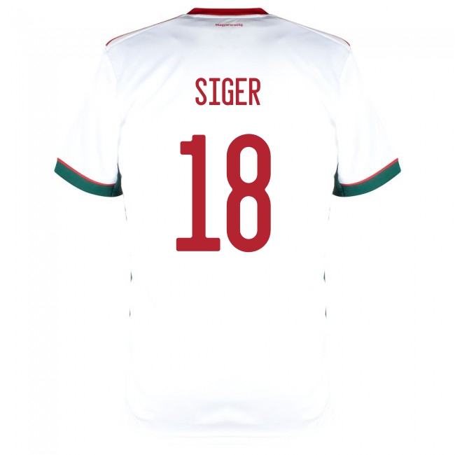 Deti Maďarské Národné Futbalové Mužstvo David Siger #18 Vonkajší Biely Dresy 2021 Košele Dres