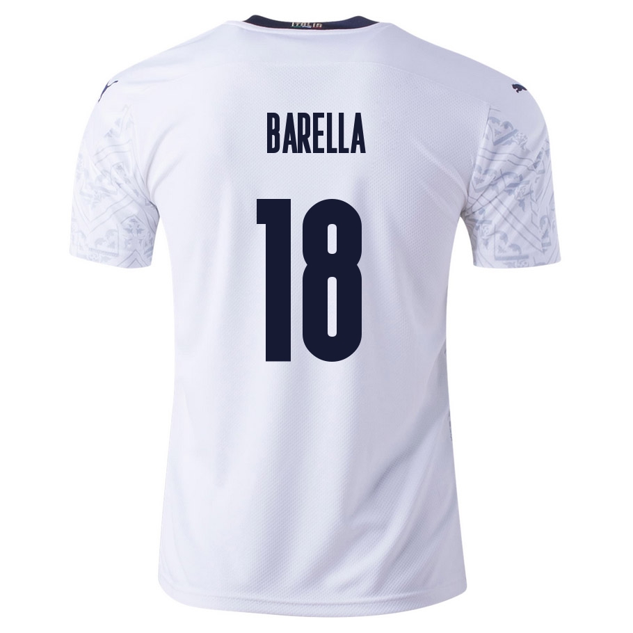 Deti Talianske Národné Futbalové Mužstvo Nicolo Barella #18 Vonkajší Biely Dresy 2021 Košele Dres