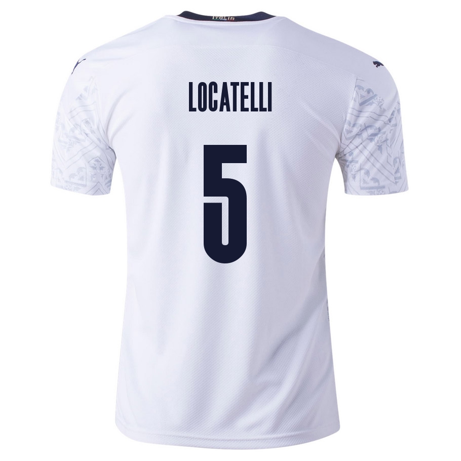 Deti Talianske Národné Futbalové Mužstvo Manuel Locatelli #5 Vonkajší Biely Dresy 2021 Košele Dres