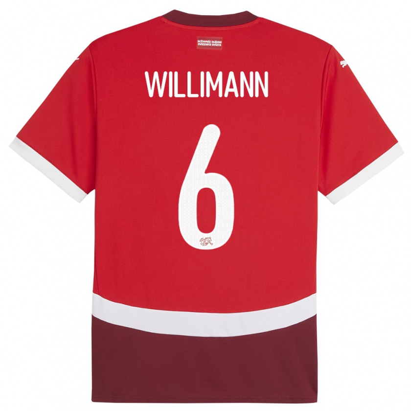 Kandiny Ženy Švajčiarsko Mauricio Willimann #6 Červená Dresy Hazai Csapatmez 24-26 Triĭká