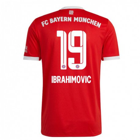 Kandiny Deti Arijon Ibrahimovic #19 Neón Červená Biela Dresy Hazai Csapatmez 2022/23 Triĭká