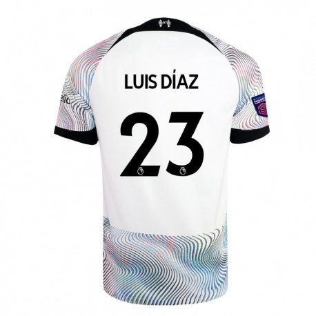 Kandiny Deti Luis Diaz #23 Biela Farebná Dresy Idegenbeli Csapatmez 2022/23 Triĭká